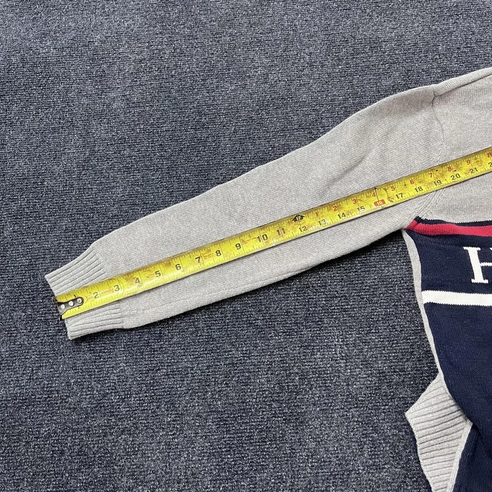 Tommy Hilfiger Sweater Youth Large‎ 16/18 Gray Navy Half Zip Pullover Spell Out